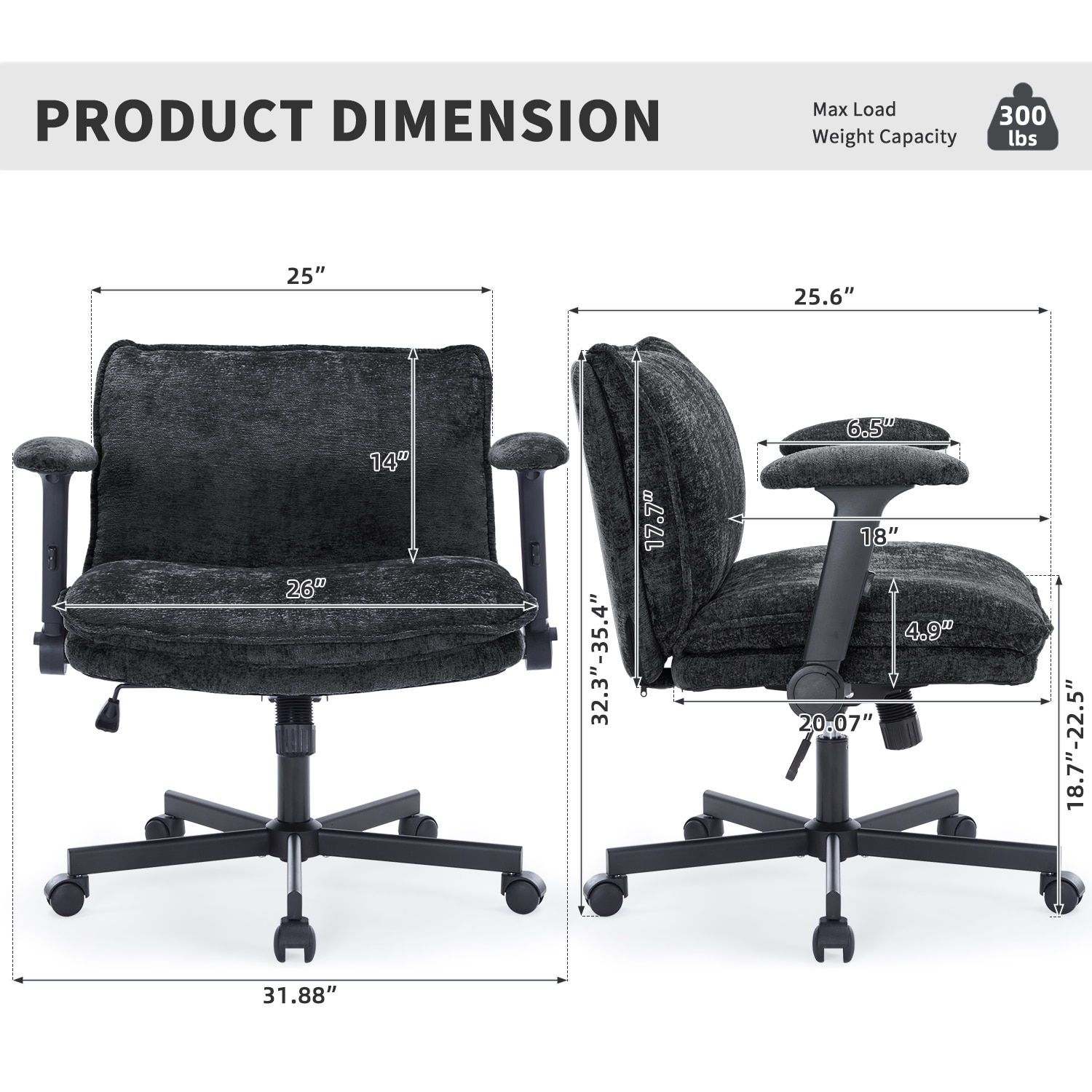 FanciSpot Cross Legged Office Chair, Height Adjustable Swivel Desk Chair With Flip-Up Arms, Padded Criss Cross Chair For Home Office & Bedroom_maomaolike.com